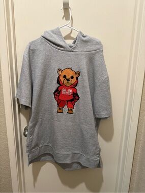 Kids Gray Hoodie Tee with Bear Graphic